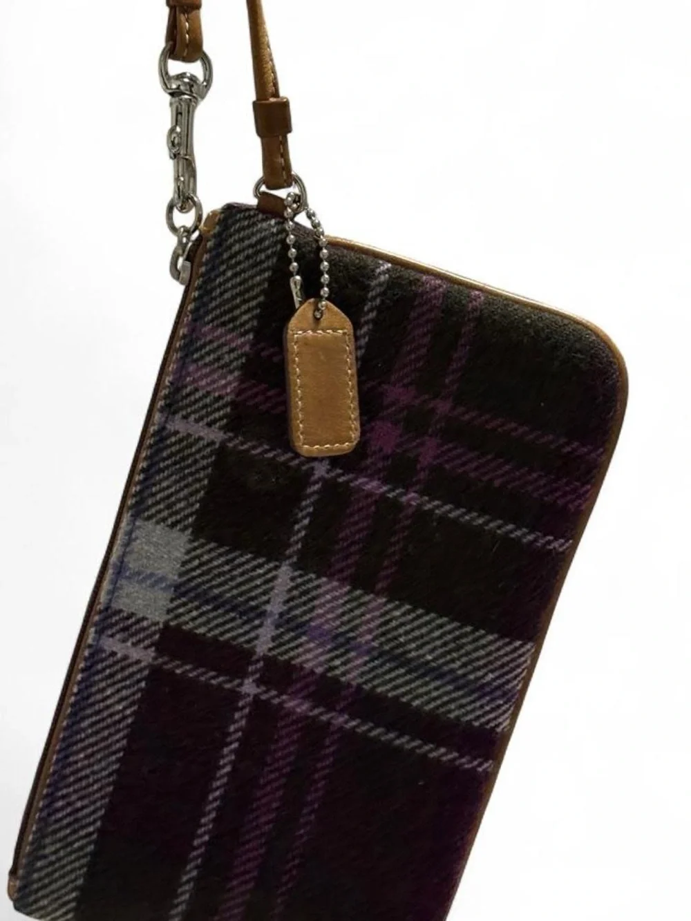 Coach Black Plaid Wristlet with Purple & Gray Accents